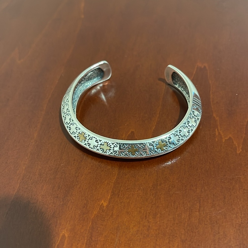 Signed Kenneth Johnson Sterling Silver & Copper Cuff Bracelet